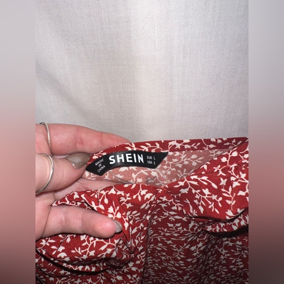 Red Floral Dress w/ White Flowers & Tie Up Straps - Picture 6 of 6